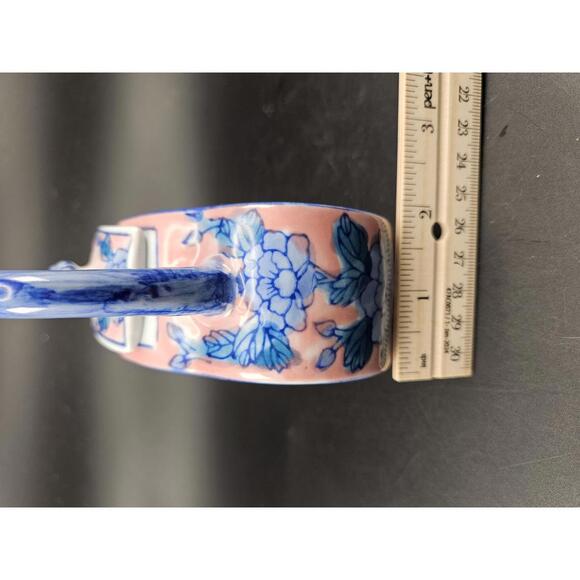 Ben Rickert Chinoiserie Teapot Blue Pink Floral Ceramic Asian Decor 5 In Tall - Picture 7 of 9
